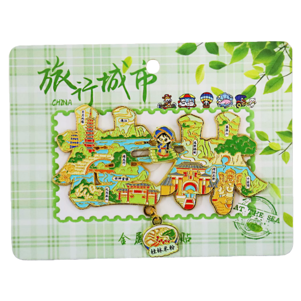 "National trend Guilin landscape refrigerator sticker Metal badge Green checkered background Travel City CHINA Customized mobile phone sticker. Item Picture