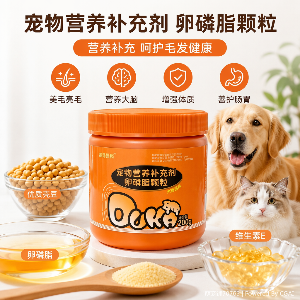 Orange can pet probiotic nutritional supplement, lecithin granules, soft granules, OEM, dog and cat pet nutritional supplement health product factory, lecithin soft chewable tablets details Picture