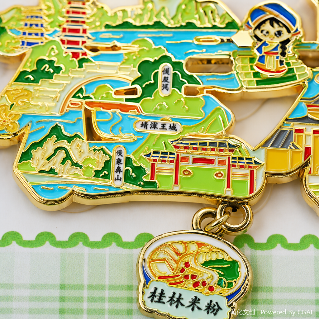"National trend Guilin landscape refrigerator sticker Metal badge Green checkered background Travel City CHINA Customized mobile phone sticker. Application Scenario
