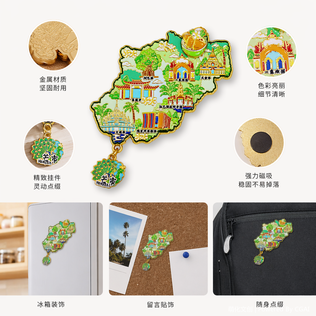 "National Trend Mangshi Color map-shaped metal fridge magnet.