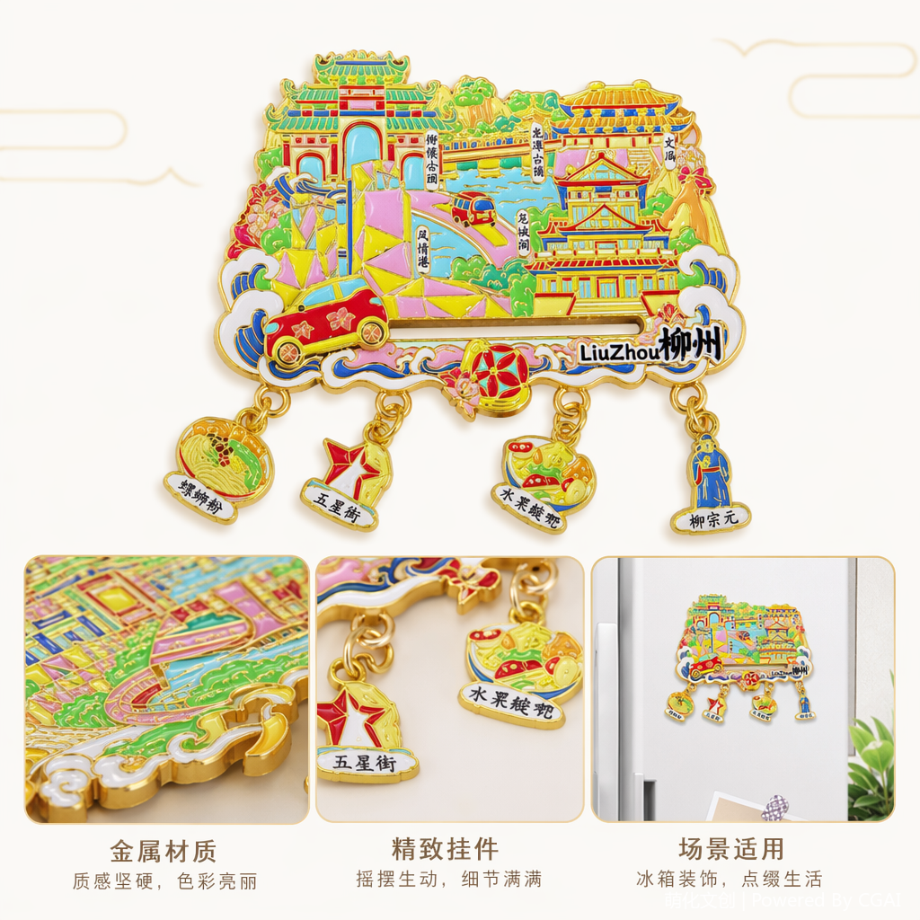 国潮柳州四吊坠冰箱贴彩色金属徽章定制手机贴片金属徽章徽章机配套勋章图