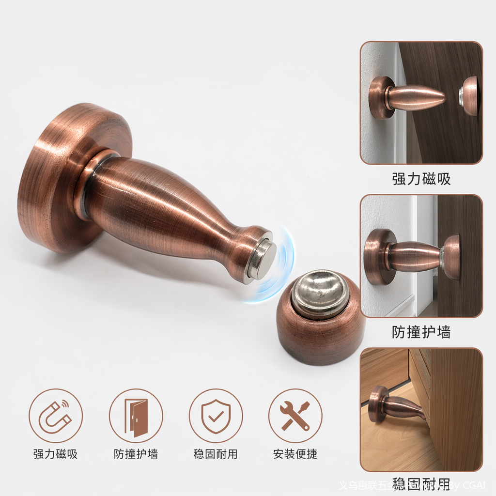 Copper-colored rubber door knocker, household silent anti-collision buffer hardware accessories
