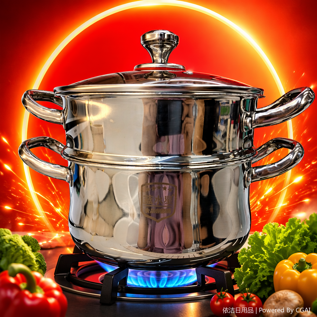 Blue Mercury stainless steel steamer, the choice of exquisite craftsmanship and quality! The visible pot lid, steam vent hole and thickened anti-heat handle make it suitable for various scenarios such as steaming seafood, pastries, making soup and vegetables, and it is easy to handle Specification image