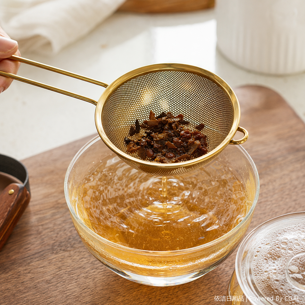 Golden fine filter screen, quick and smooth filtration! Filter soy milk, sieve flour, filter tea residue, and rinse sauces. Sturdy, durable and easy to clean, a must-have kitchen tool! details Picture