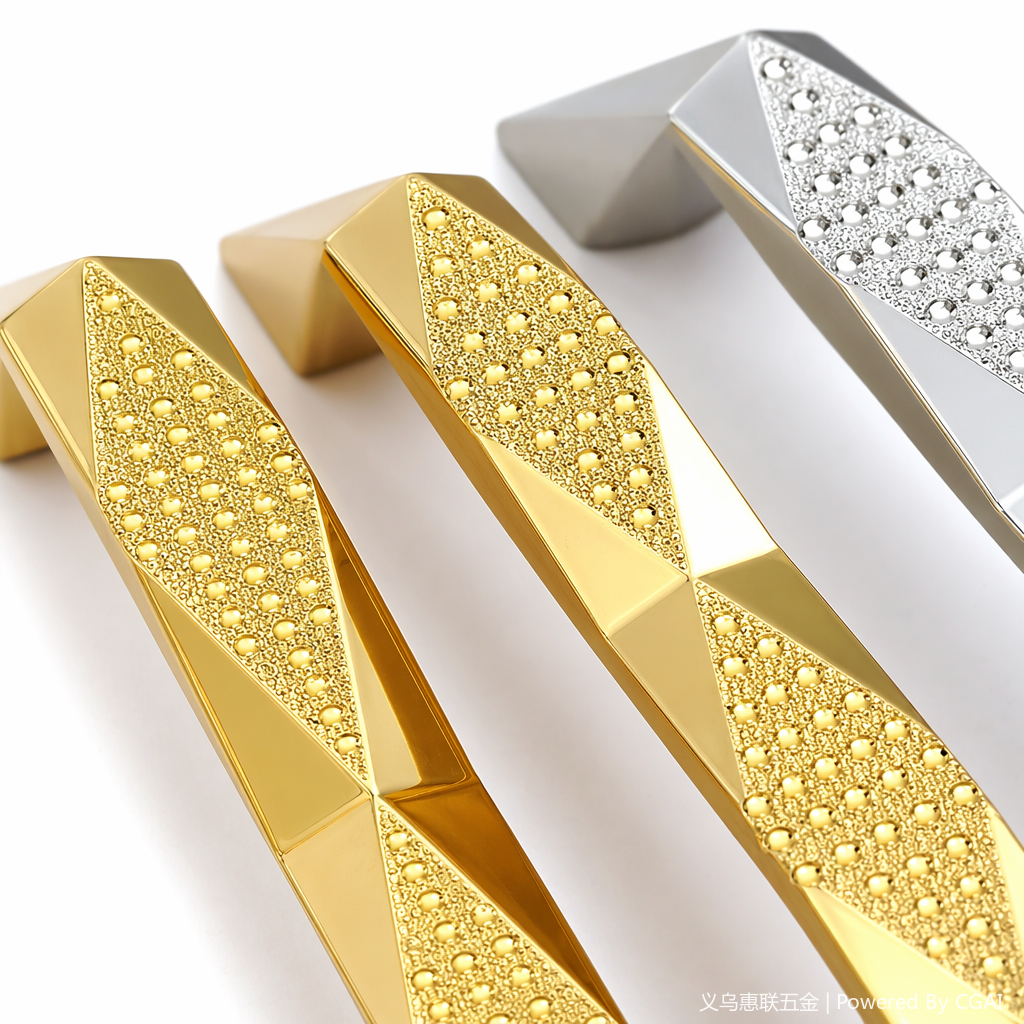 Gold and silver geometric texture children's room flat bridge handle, brass titanium silver home hardware, suitable for SPC flooring Application Scenario