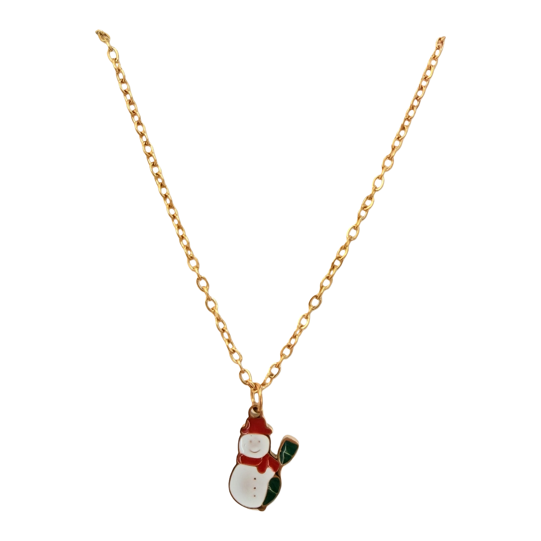 Playful winter snowman metal oil drip pendant necklace, holiday limited edition cute mini pendant, Christmas atmosphere, simple daily accessory for girls Item Picture
