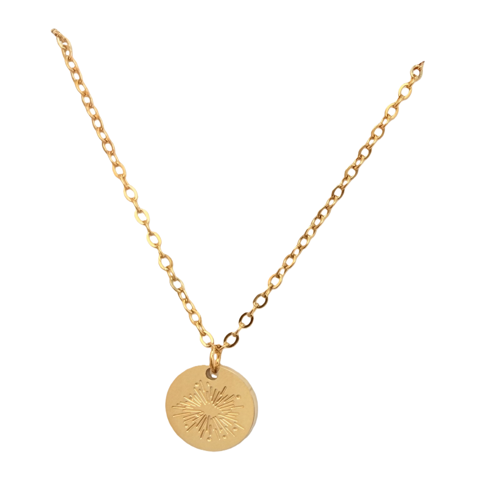 Retro firework engraved radiating pattern collarbone chain, stainless steel color retention, simple and niche minimalist ins style, cold commuting style, daily basic decorative jewelry Item Picture