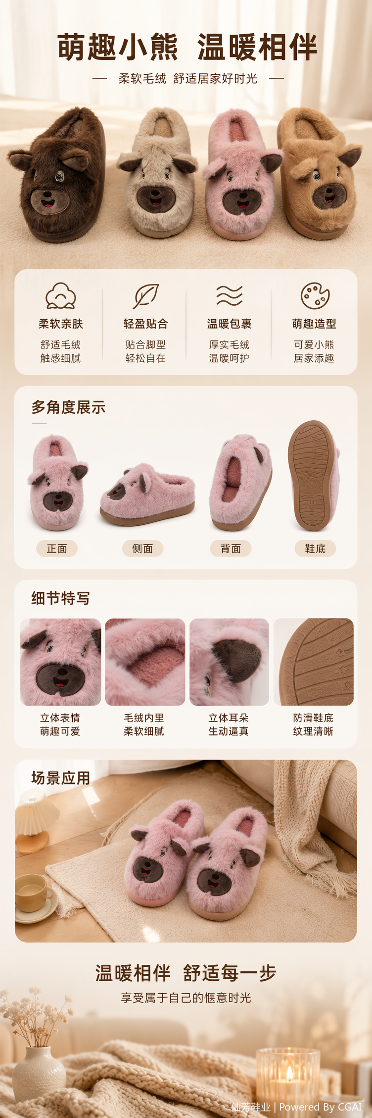 新款卡通毛绒棉拖鞋秋冬毛毛拖鞋卡通棉拖鞋详情5