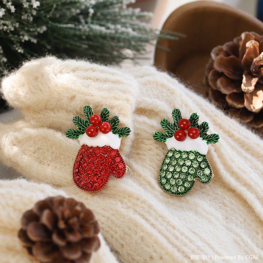 New European and American Christmas gloves, brooches, best-selling water diamonds, hand-dripping oil brooches, suits, overcoats, clothing accessories undefined