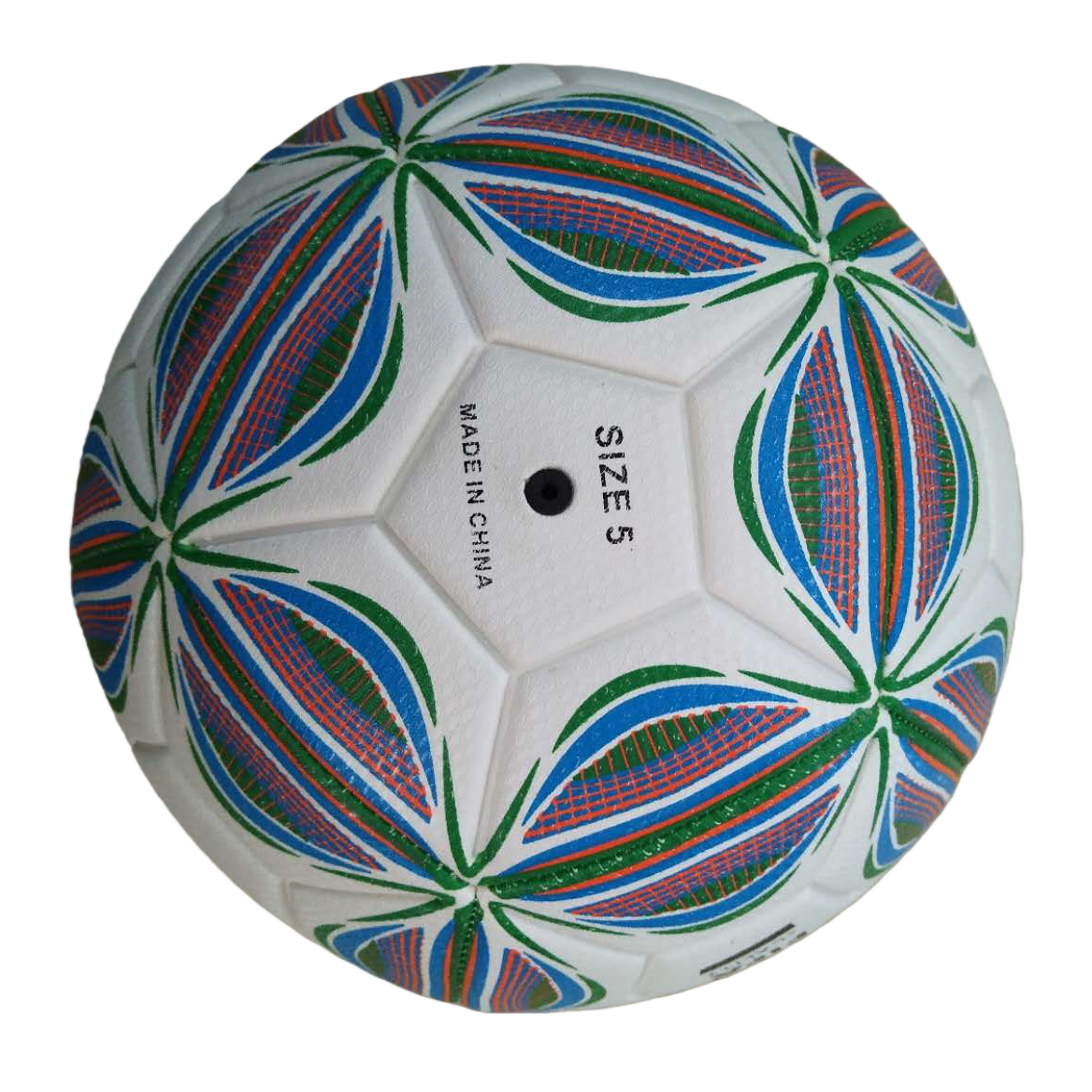 Shanghai Wenbo Ball Factory's white volleyball with blue, green and orange patterned footballs Item Picture