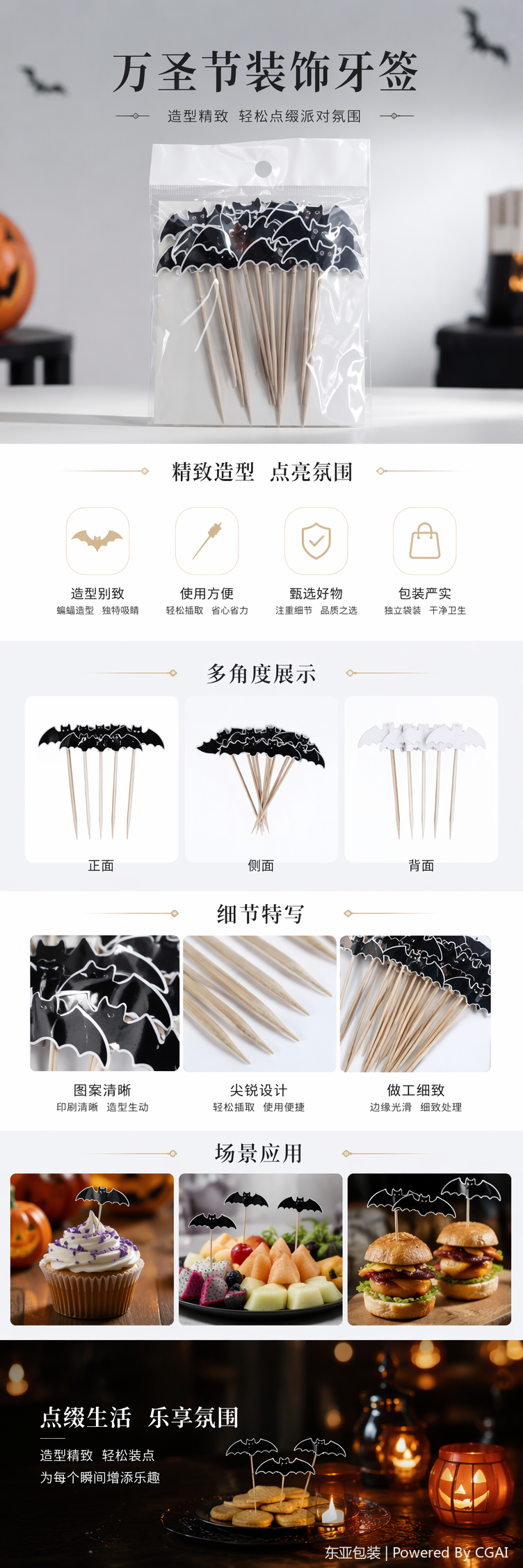黑色卡通蝙蝠插牌配木质签子生日横幅派对详情5