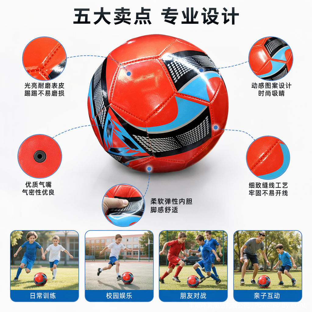 橙色橡胶足球黑白足球6号
