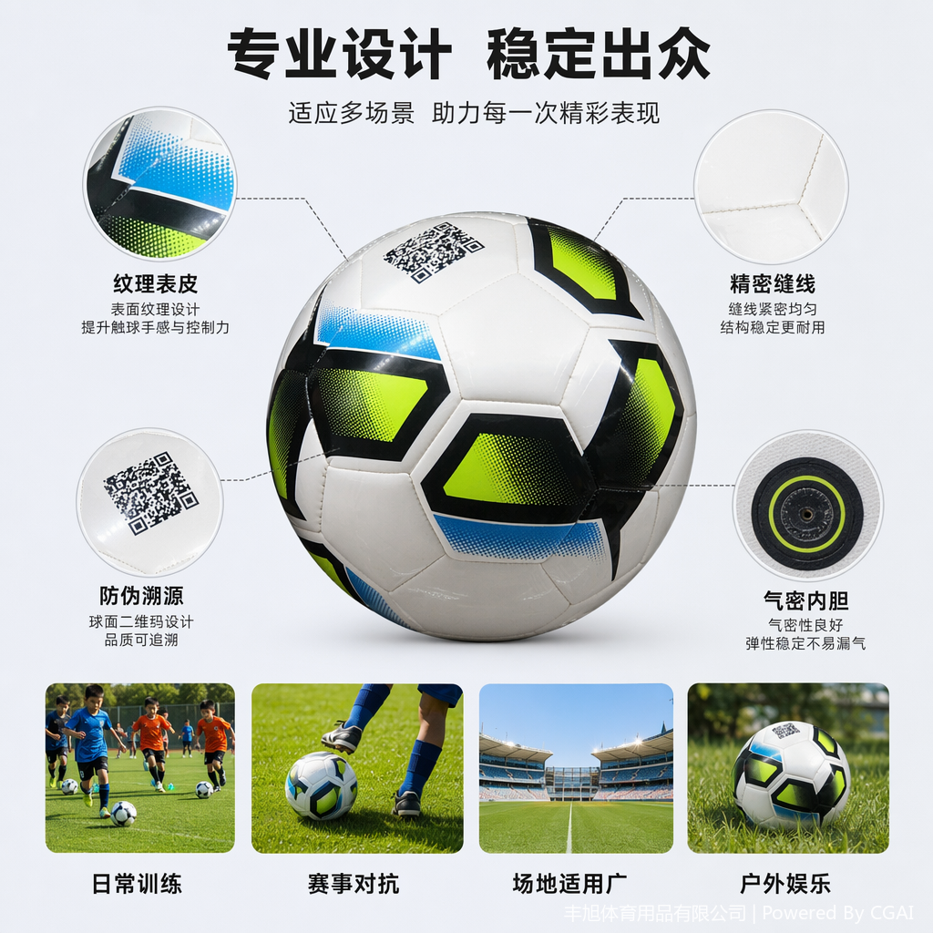 白底黑绿蓝图案足球 训练比赛通用图