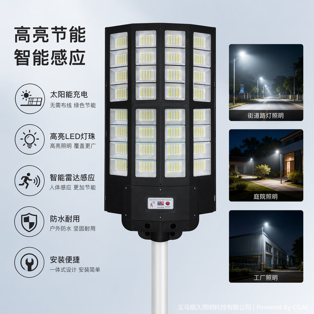 特斯拉款中号太阳能路灯 光伏照明系统庭院灯 太阳能板供电