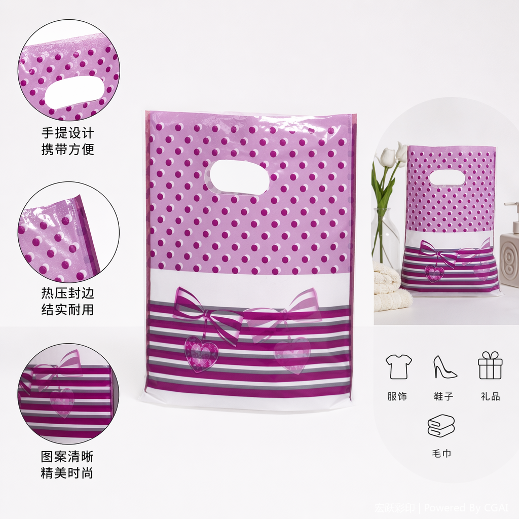 紫色波点礼品袋手提节日礼品包装手提袋手提塑料袋