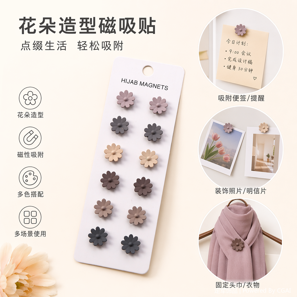 白色卡片花朵磁吸发饰 女士发饰小号发夹 饰品