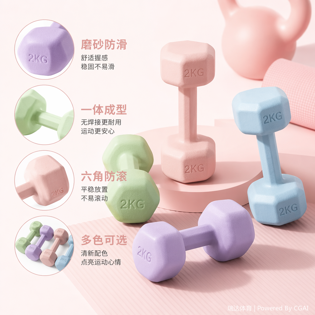 多彩哑铃套装含哑铃杆子握力器杠铃壶铃