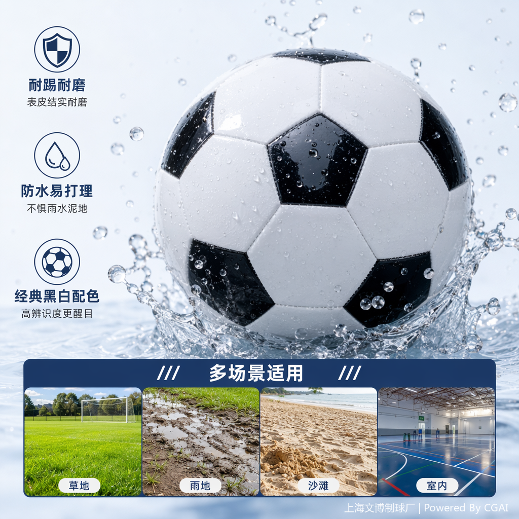 上海文博制球厂黑白相间橡胶足球 1号标准训练比赛用球