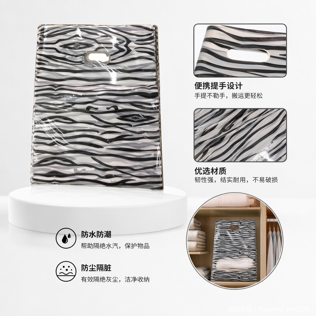 黑白斑马纹其他塑料薄膜袋 防潮密封便携收纳袋