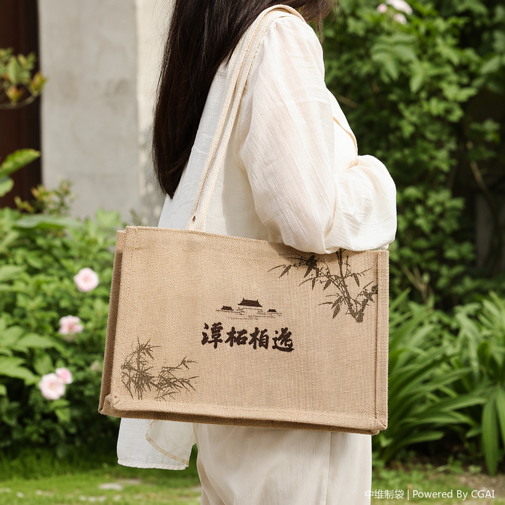 Beige linen bag flood control hand-held drawstring cotton and linen packaging bag, confidential shipment details Picture
