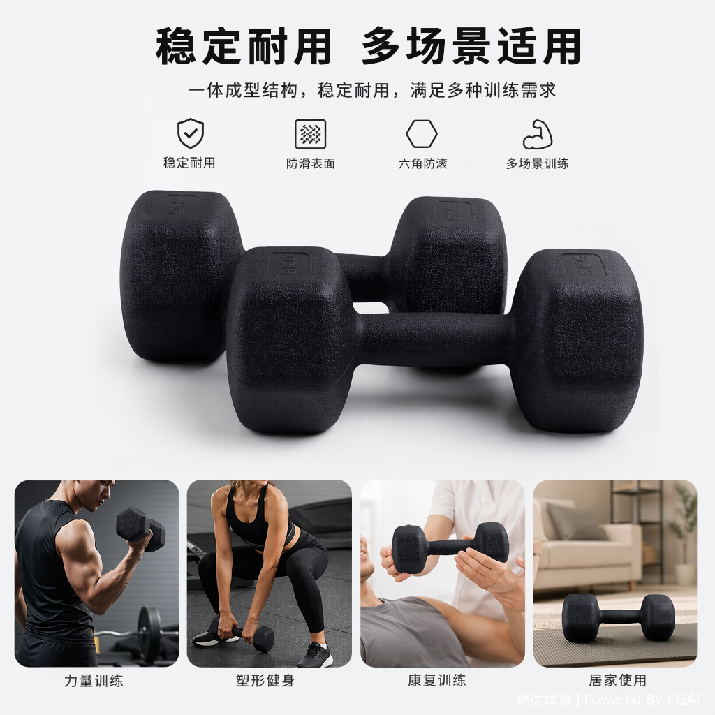 黑色哑铃套装含哑铃杆子握力器杠铃壶铃