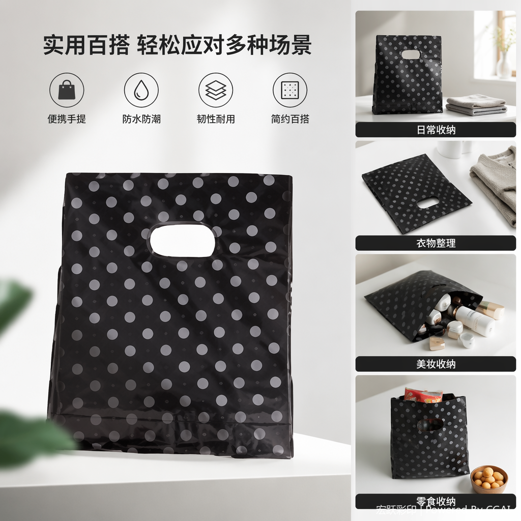 黑底白点PE塑料手提袋透明礼品袋手提塑料袋