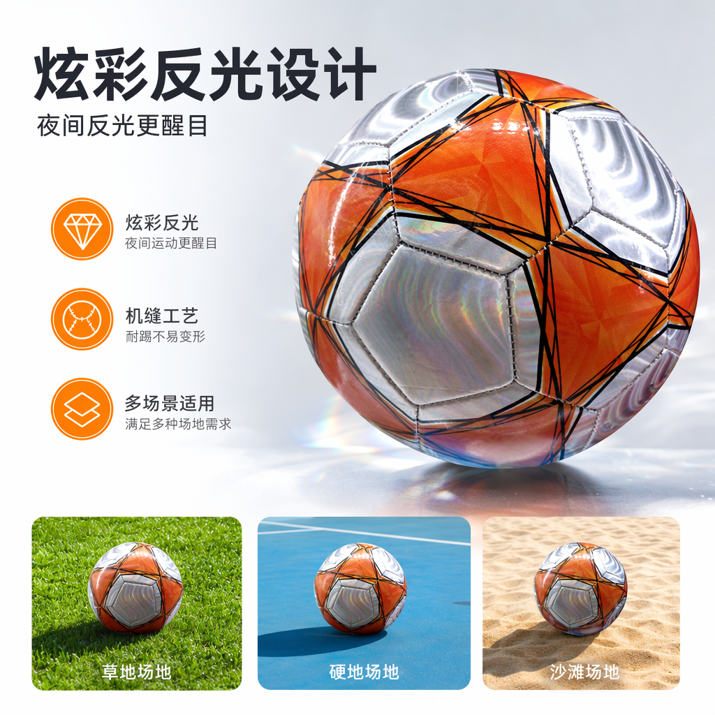 福特波橙银相间橡胶足球minsa黑白足球