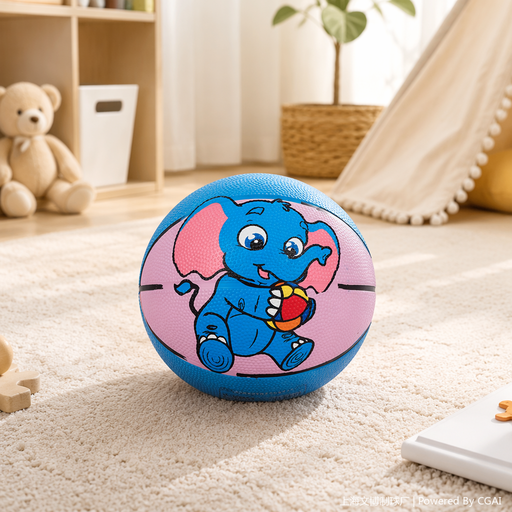 The blue cartoon elephant basketball children's training ball is made of rubber and is anti-slip and wear-resistant details Picture