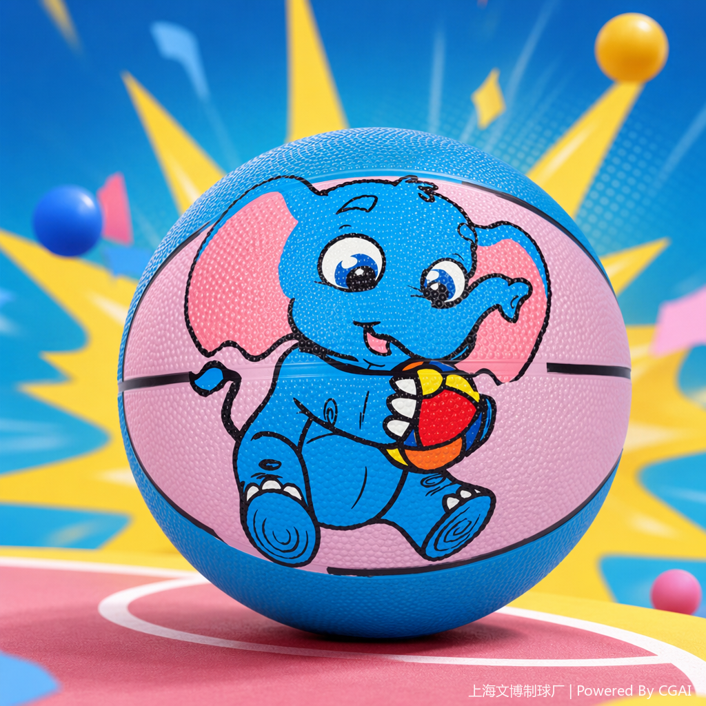 The blue cartoon elephant basketball children's training ball is made of rubber and is anti-slip and wear-resistant Specification image