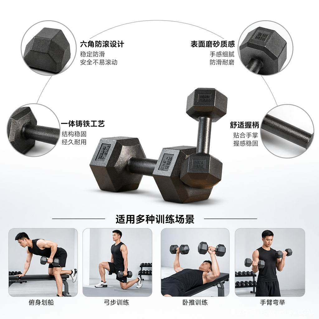 黑色六角哑铃哑铃杆子握力器杠铃壶铃健身器材