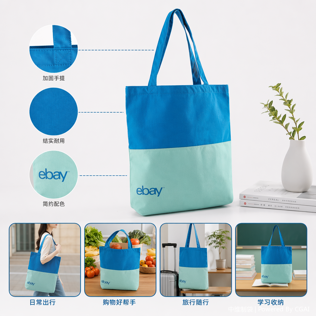 Customized 180g blue and light green spliced heat sublimation folding canvas bag