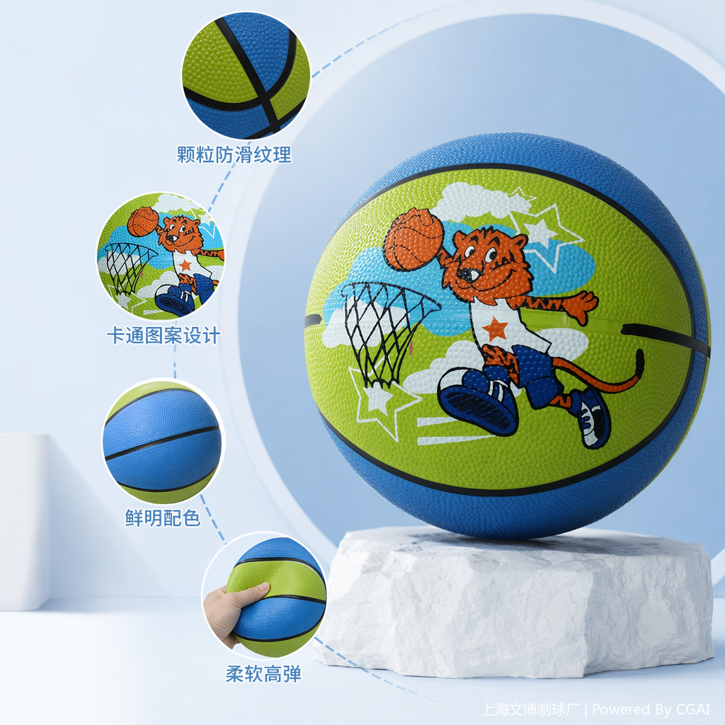 绿色橙色老虎卡通投篮图案篮球训练用球