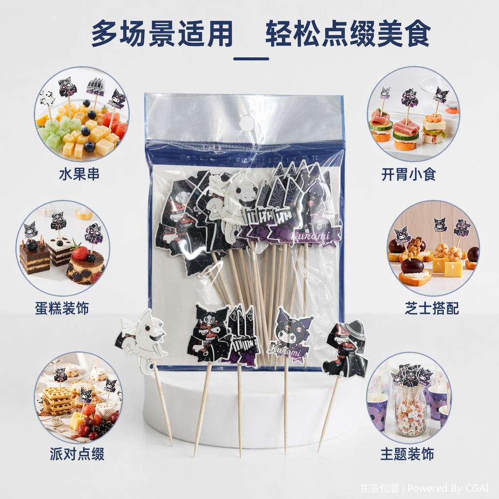 黑色卡通插牌配木质签子生日横幅派对