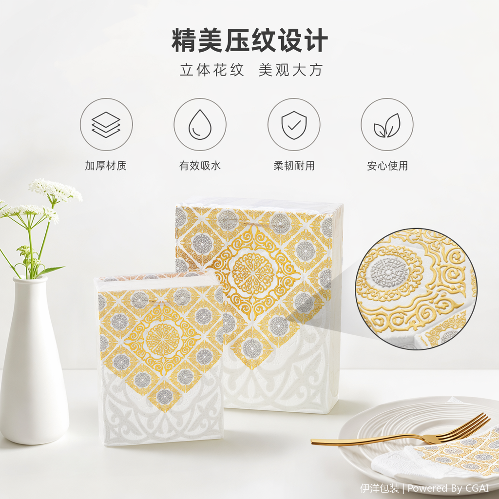 白色金色花纹PE塑料手提礼品袋透明环保承重