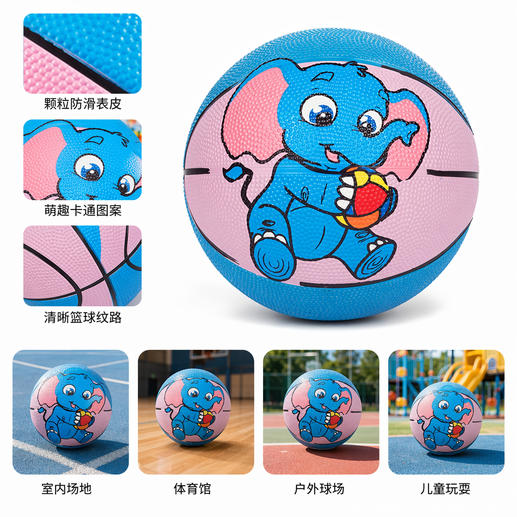 蓝色大象卡通投篮图案篮球训练用球