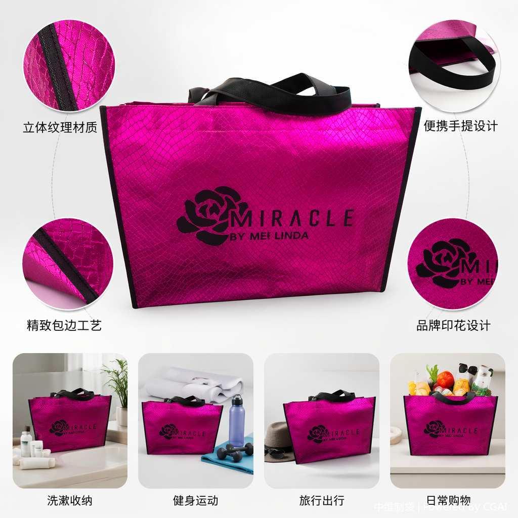Eco-friendly thickened super-large laminated non-woven fabric drawstring handbag, reusable shopping storage bag