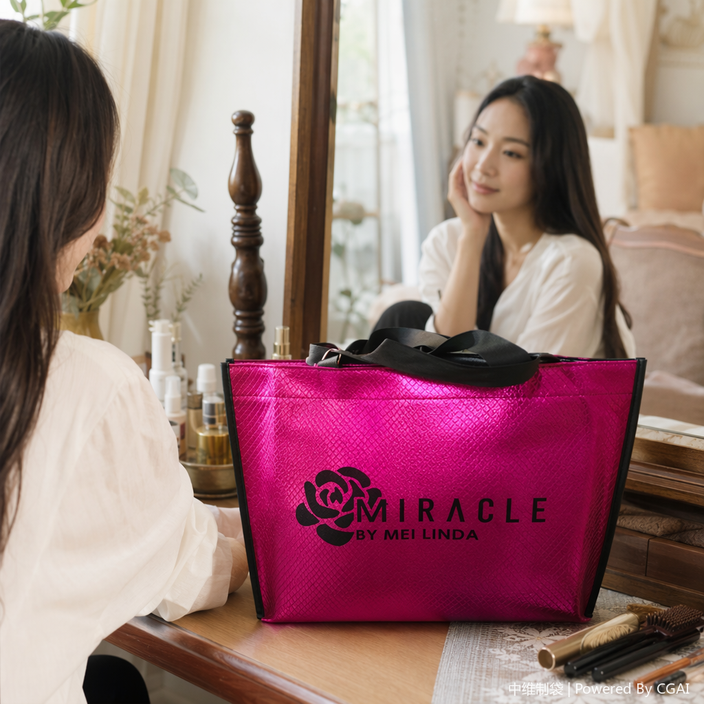 Eco-friendly thickened super-large laminated non-woven fabric drawstring handbag, reusable shopping storage bag details Picture