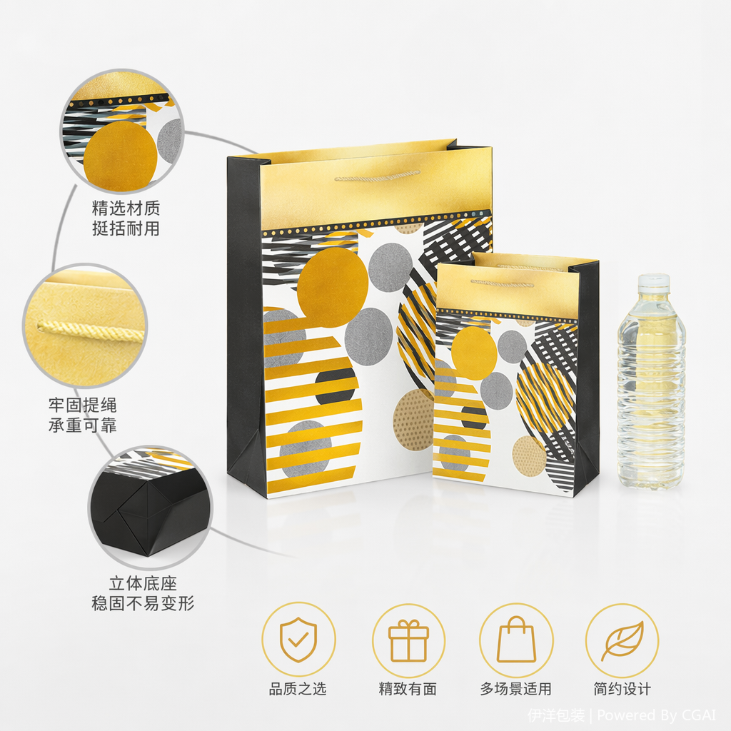 黄黑灰波点条纹手提袋礼品袋