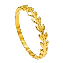 Stainless steel gold leaf-shaped women's ring, natural stone inlaid animal-shaped ring Item Picture