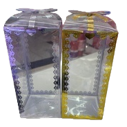 A transparent paper souvenir box with a silver border on the left and a gold border on the right, featuring a gift packaging pattern Item Picture