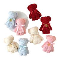 Colorful woolen crocheted bear dolls with fleece flower accessories and woolen crocheted flowers Item Picture