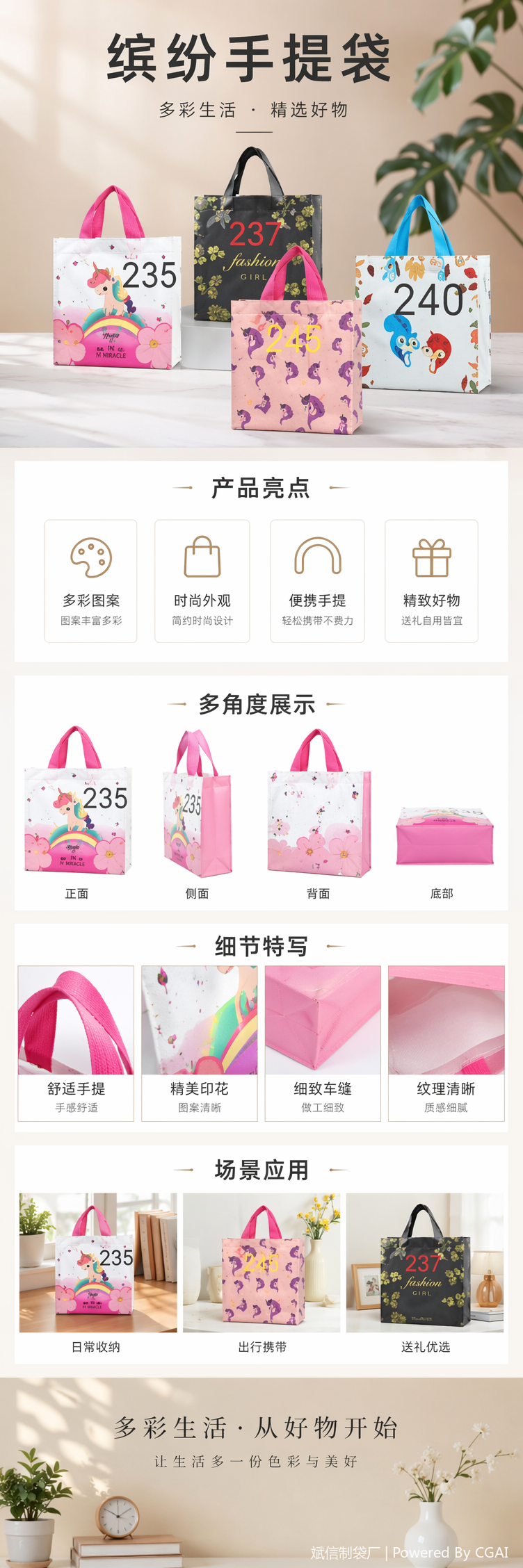 彩色PE透明手提塑料礼品袋 塑料手提袋 多色可选 pic 1