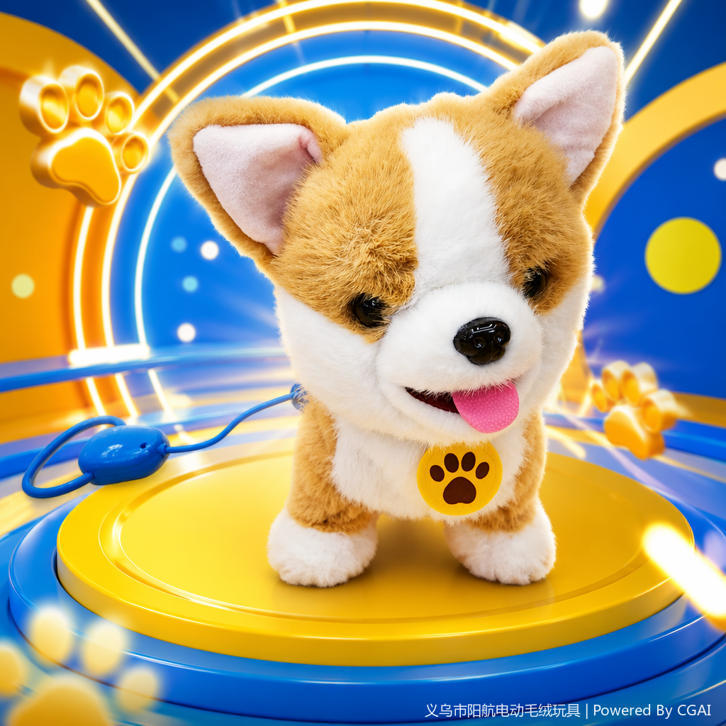 A cute Nepalese brown and white Corgi simulation doll with a leash dog Specification image