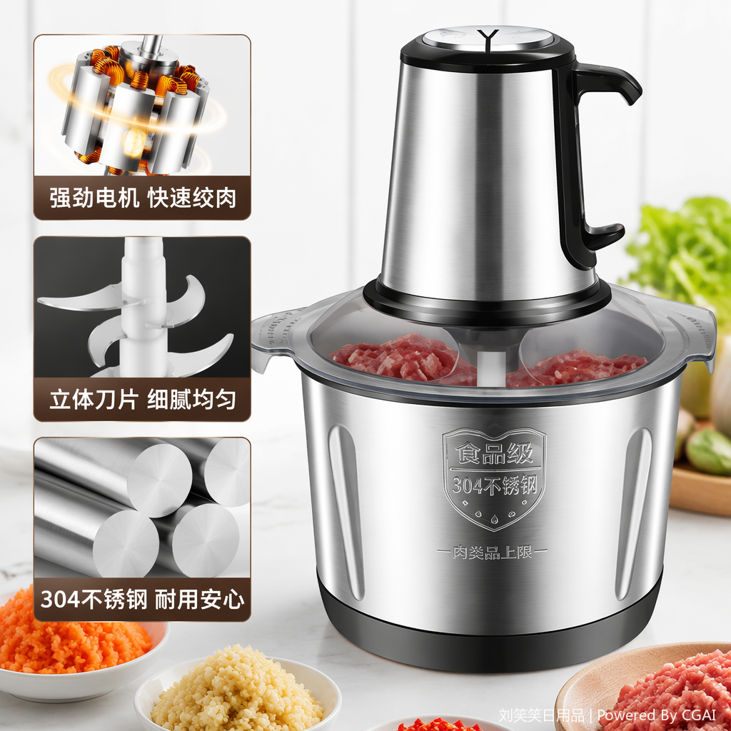 银色迷你手动料理机搅拌机绞肉机压蒜器多功能厨房小家电