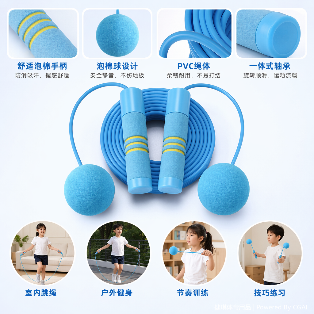 蓝色2.5MM弹力抽绳无绳跳绳运动健身器材