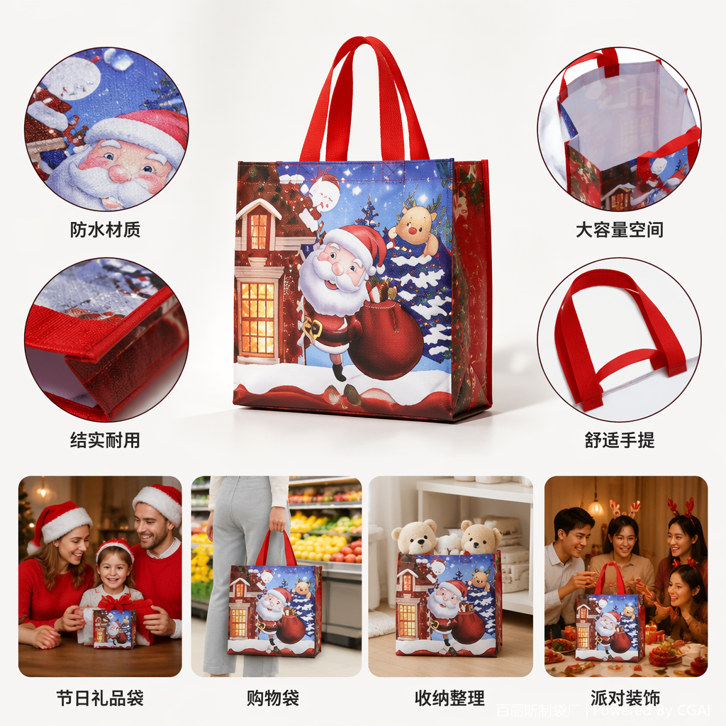 彩色圣诞主题手提袋其他圣诞用品节日礼品包装袋