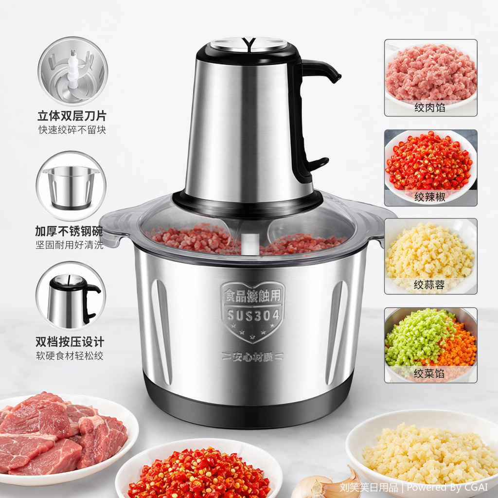 银色迷你手动料理机搅拌机绞肉压蒜多功能厨房小家电