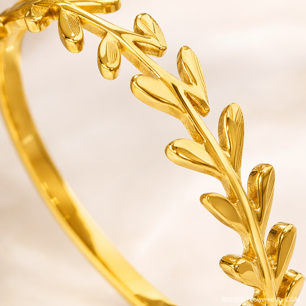 Stainless steel gold leaf-shaped women's ring, natural stone inlaid animal-shaped ring Application Scenario
