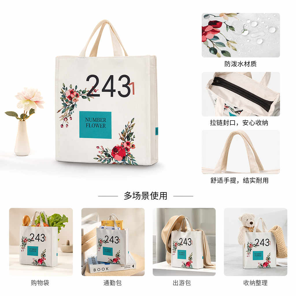 白色PE塑料手提袋印243花卉图案透明礼品袋