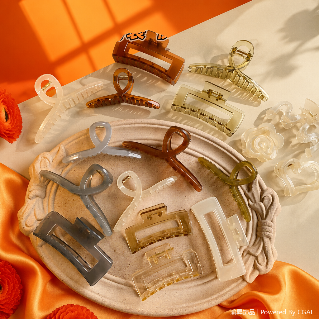 A 12-piece set of color hair clips for women, including large claw clips and hair accessories Specification image